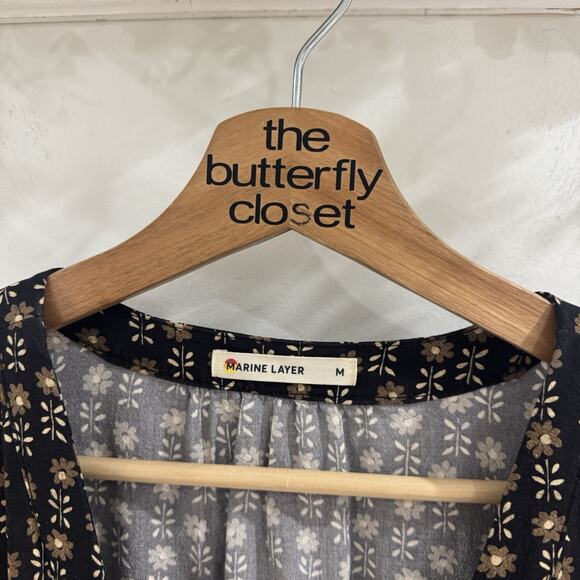 Marine Layer Black And Tan Annika Floral Flowy Short Sleeve Midi Dress Size M - Picture 5 of 5